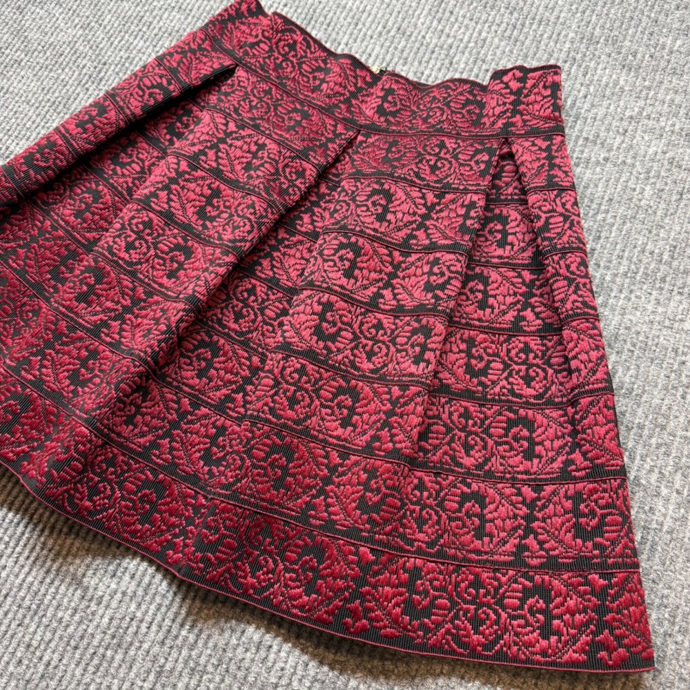 Endless Rose Womens Large Red Black Jacquard Pleated Mini Skirt A Line